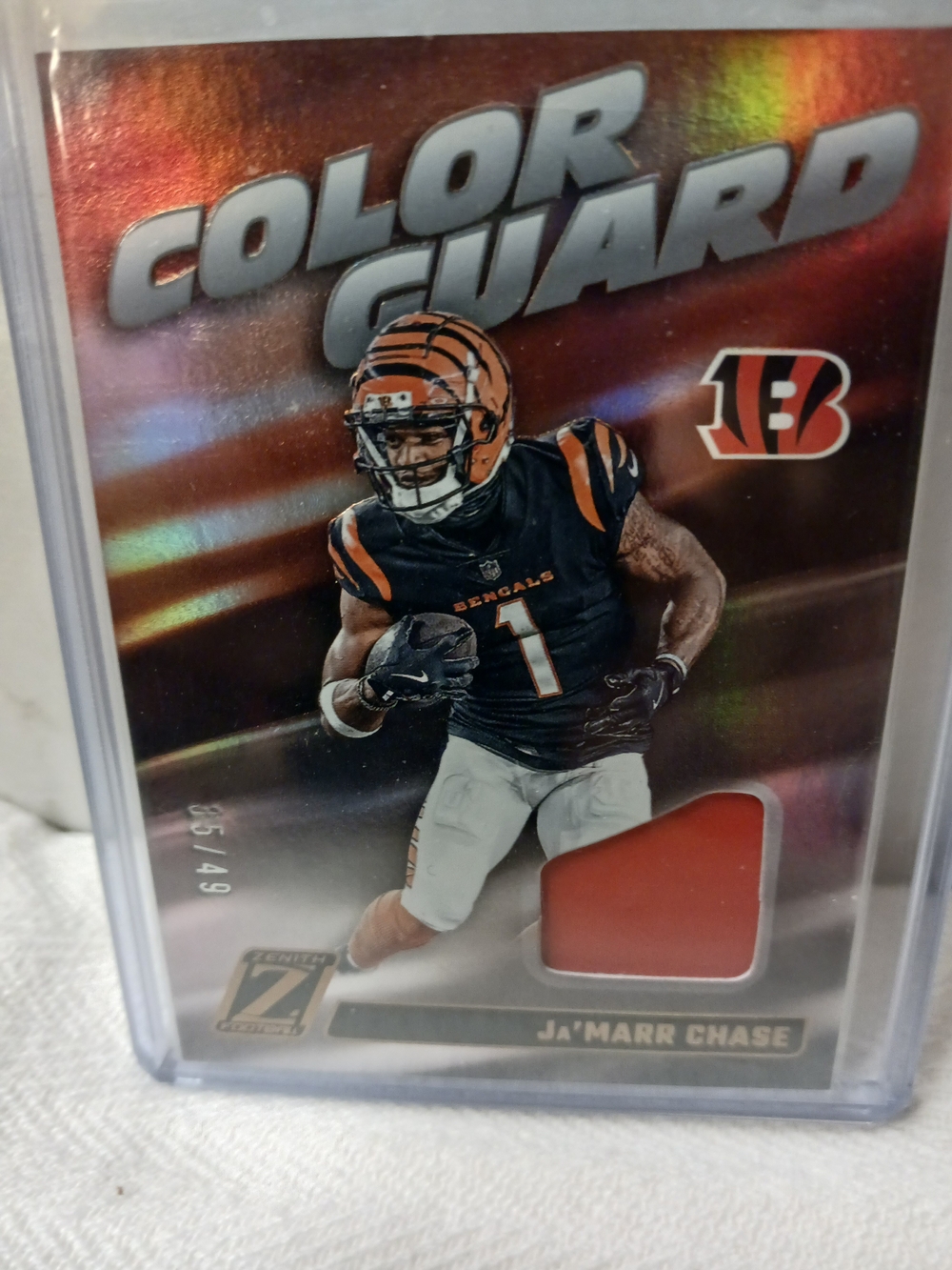 2024PANINI ZENITH Ja'Marr Chase Color Guard Jersey Card Swatch SSP 35/49!!